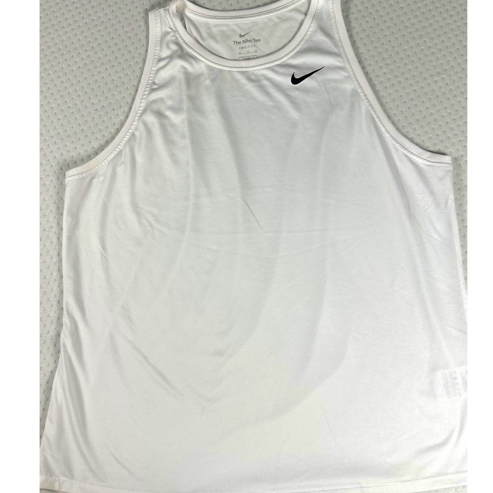Nike Dri-FIT Mens XL White Sleeveless Training Tank Top Swoosh Logo AR6069-100